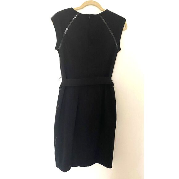 Cache Black Sheath Dress with Beaded Detail Cap Sleeves Formal LBD Sz 6 - Picture 3 of 9